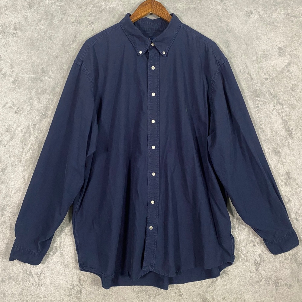 Ralph Lauren Shirt 2XB Navy Blue Button Down Long Slv Cotton Pony Minimalist